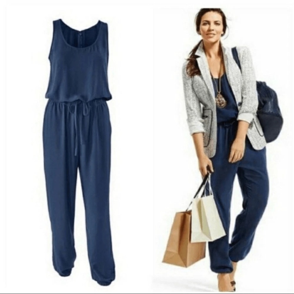 Sleeveless Navy Women’s Jumpsuit with Drawstring Waist